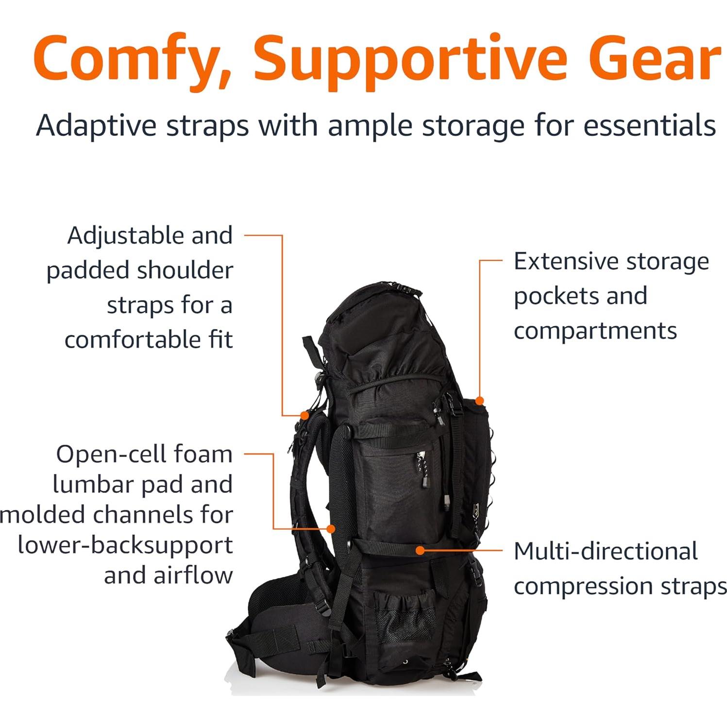 Mochila de Senderismo Amazon Basics 75L con Cubierta de Lluvia