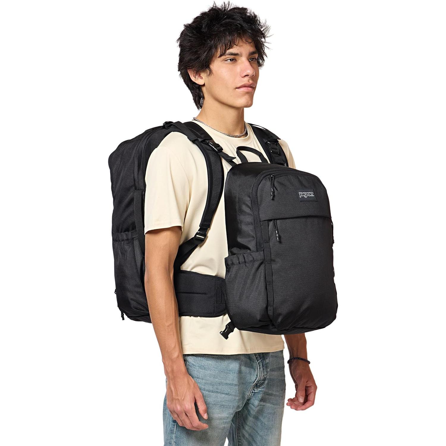 Mochila JanSport Venture Negra - Gran Compartimento y 4 Bolsillos