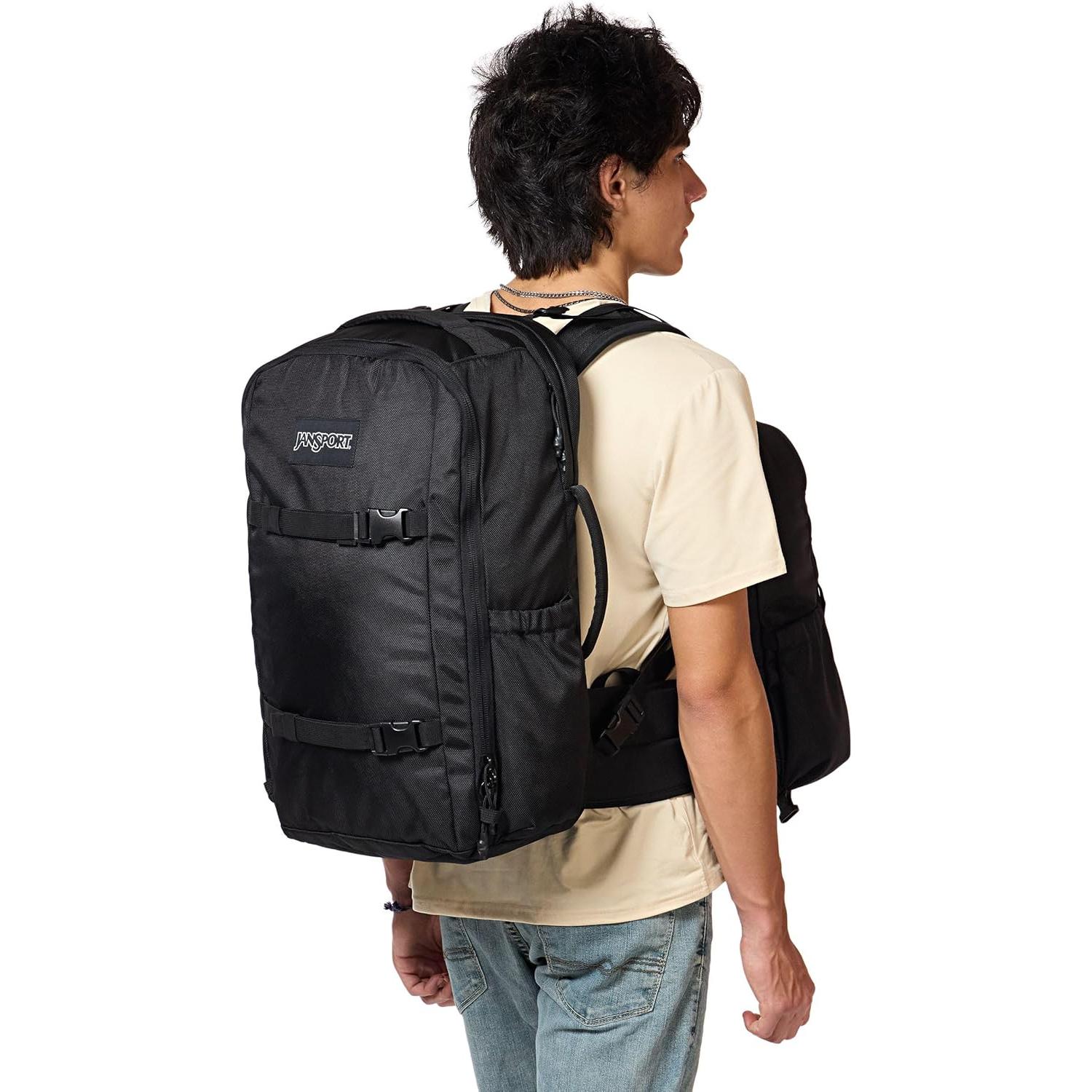 Mochila JanSport Venture Negra - Gran Compartimento y 4 Bolsillos