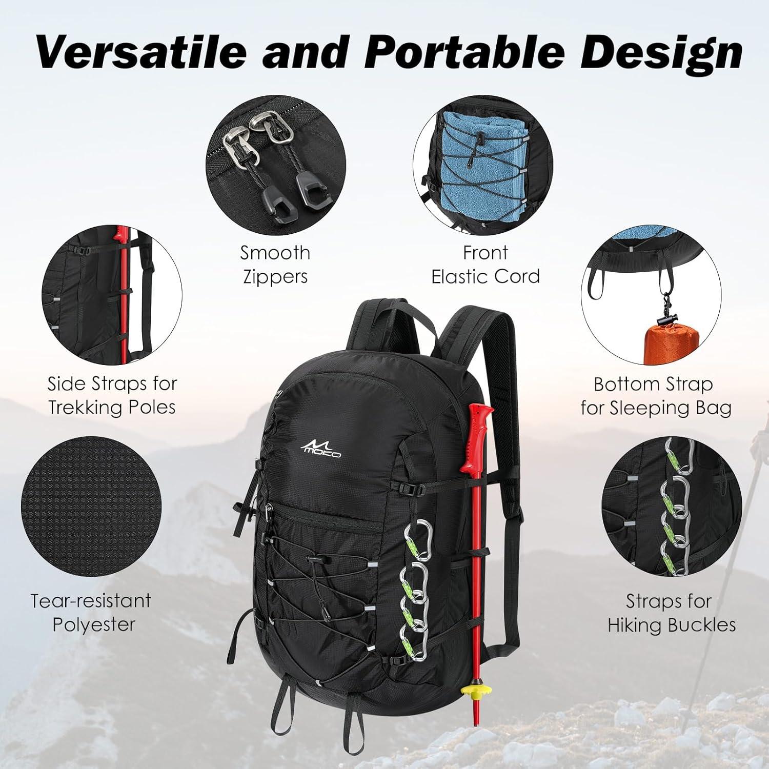 Mochila de Senderismo MoKo 40L Resistente al Desgarro Negra