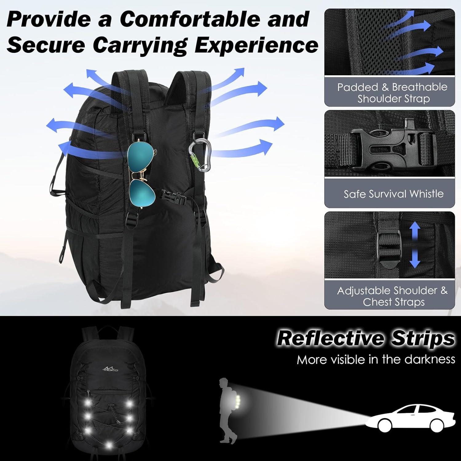 Mochila de Senderismo MoKo 40L Resistente al Desgarro Negra