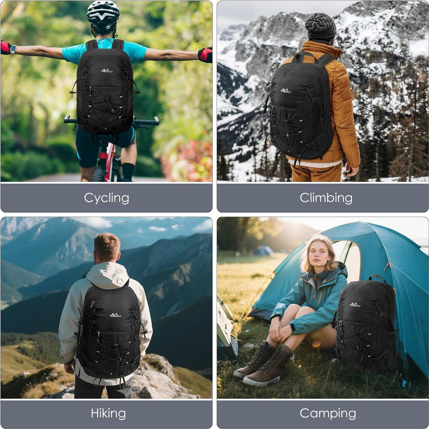 Mochila de Senderismo MoKo 40L Resistente al Desgarro Negra