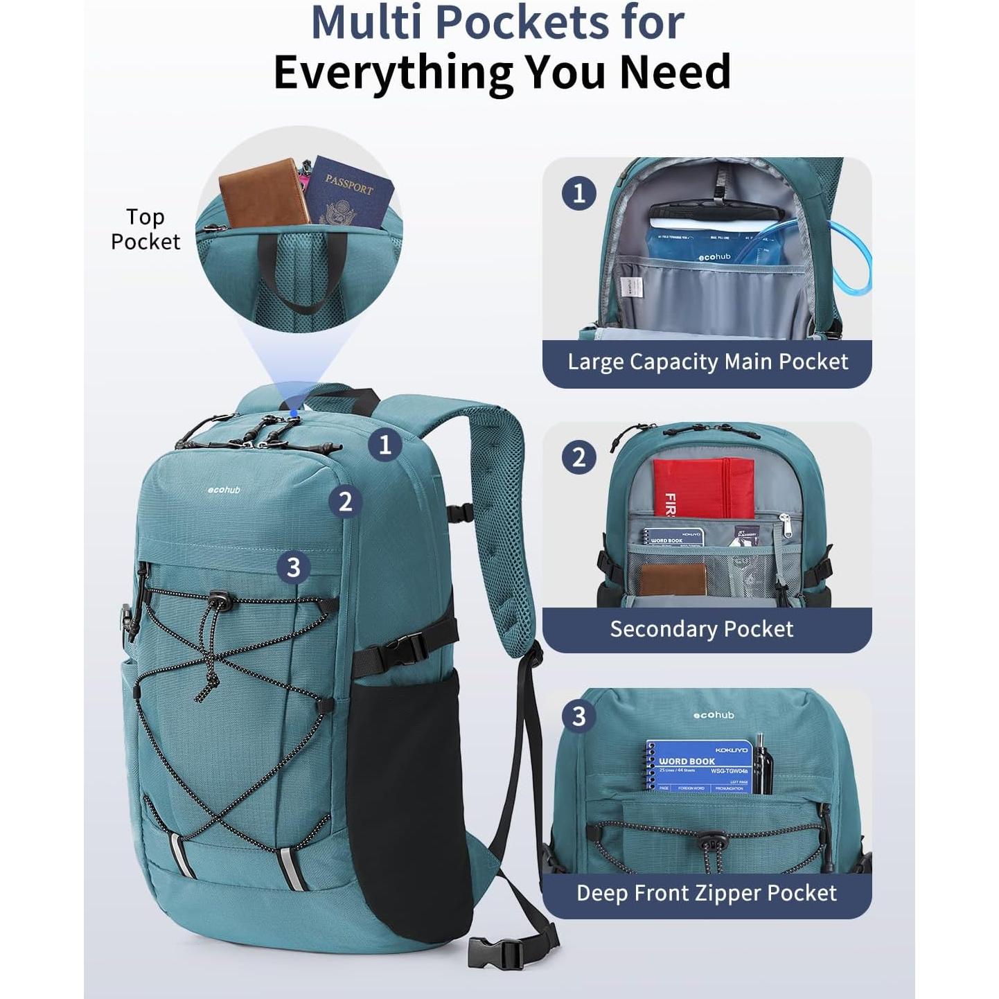 Mochila de Senderismo ECOHUB 30L Verde Resistente al Agua