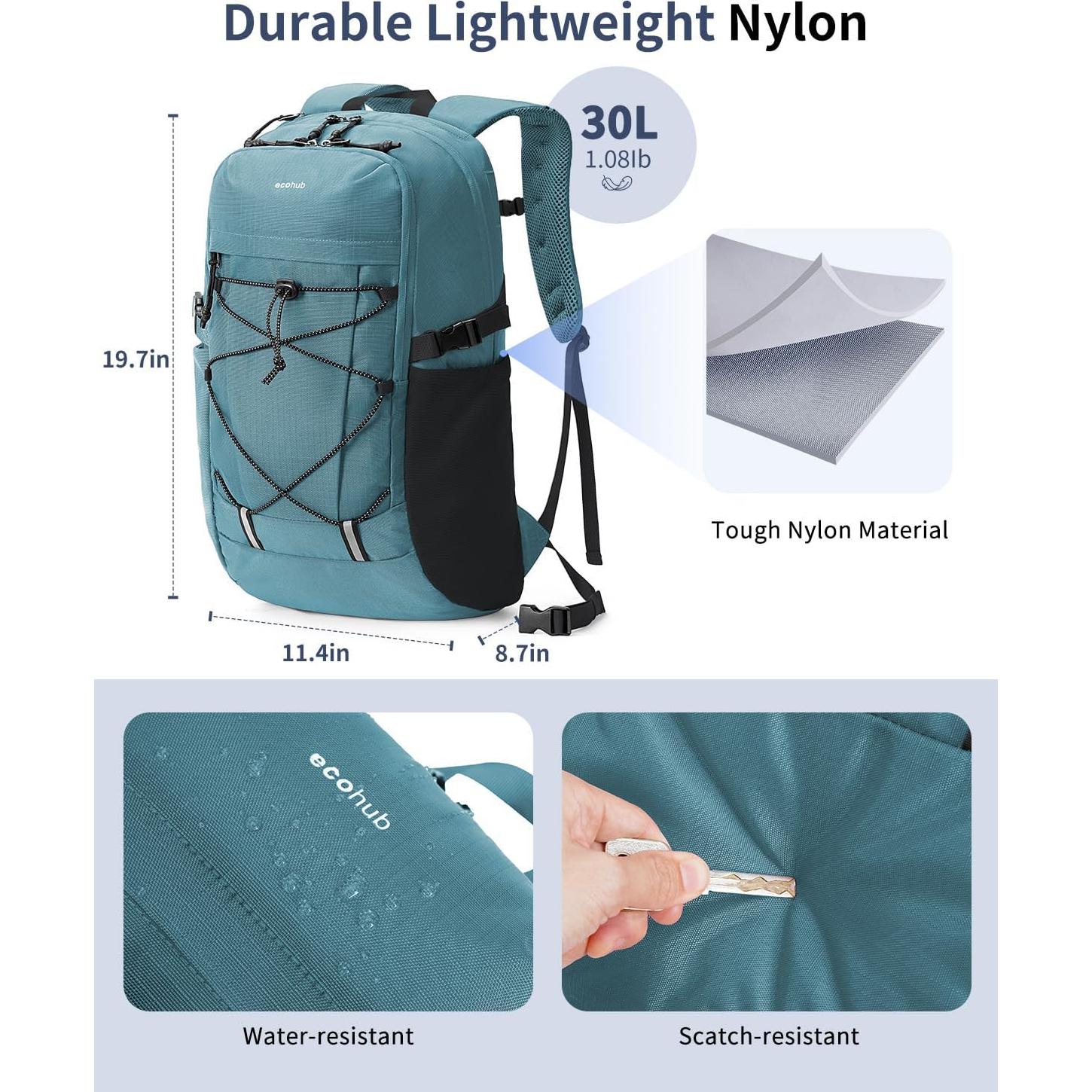 Mochila de Senderismo ECOHUB 30L Verde Resistente al Agua