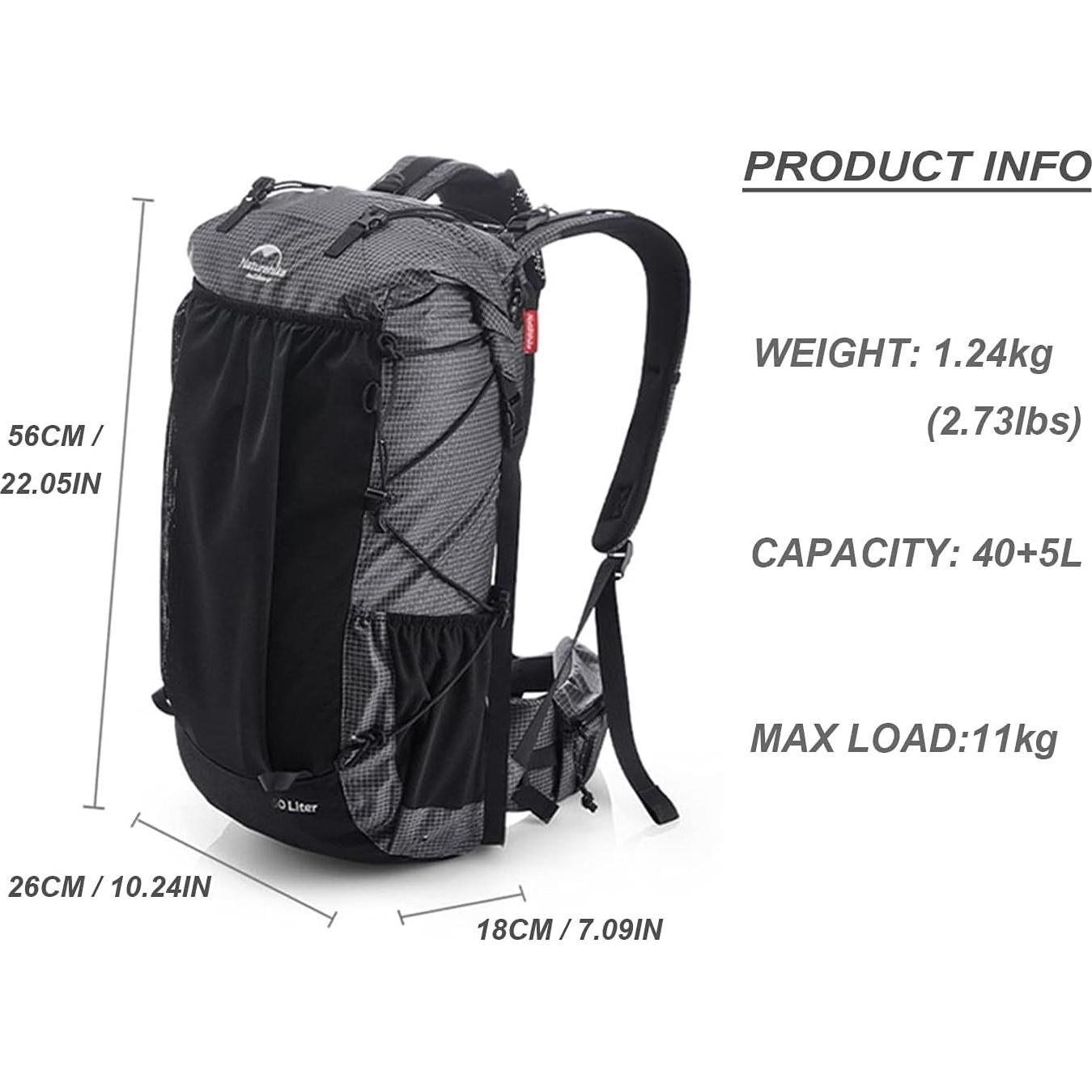 Mochila de Senderismo Naturehike 45L Ligera con Funda de Lluvia