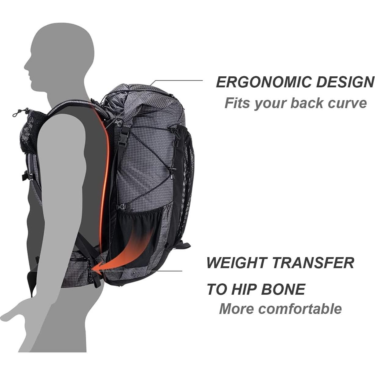 Mochila de Senderismo Naturehike 45L Ligera con Funda de Lluvia