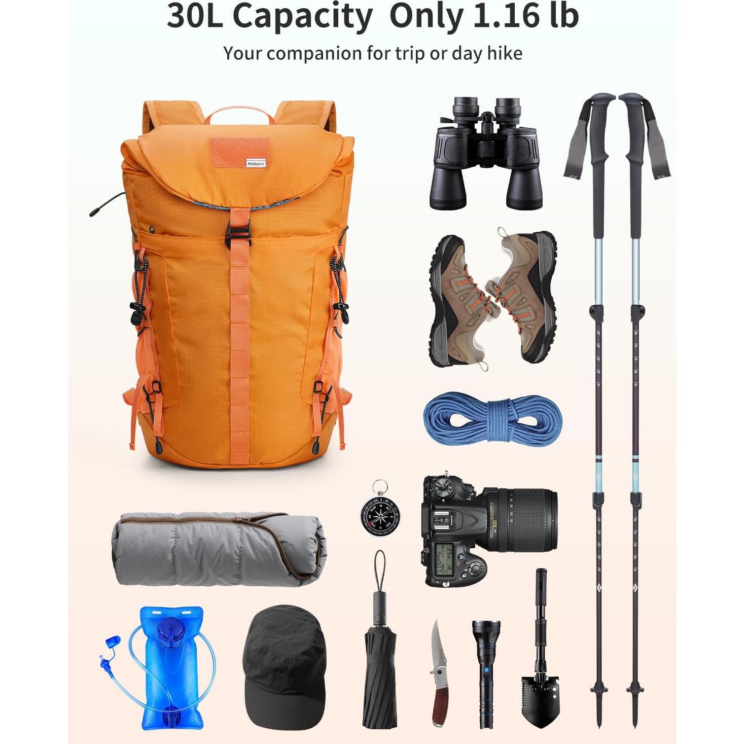 Mochila de Senderismo 30L BQ6093 Resistente al Agua Naranja