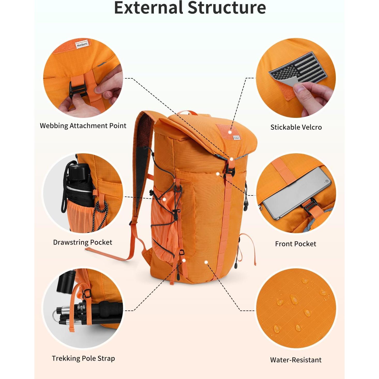 Mochila de Senderismo 30L BQ6093 Resistente al Agua Naranja