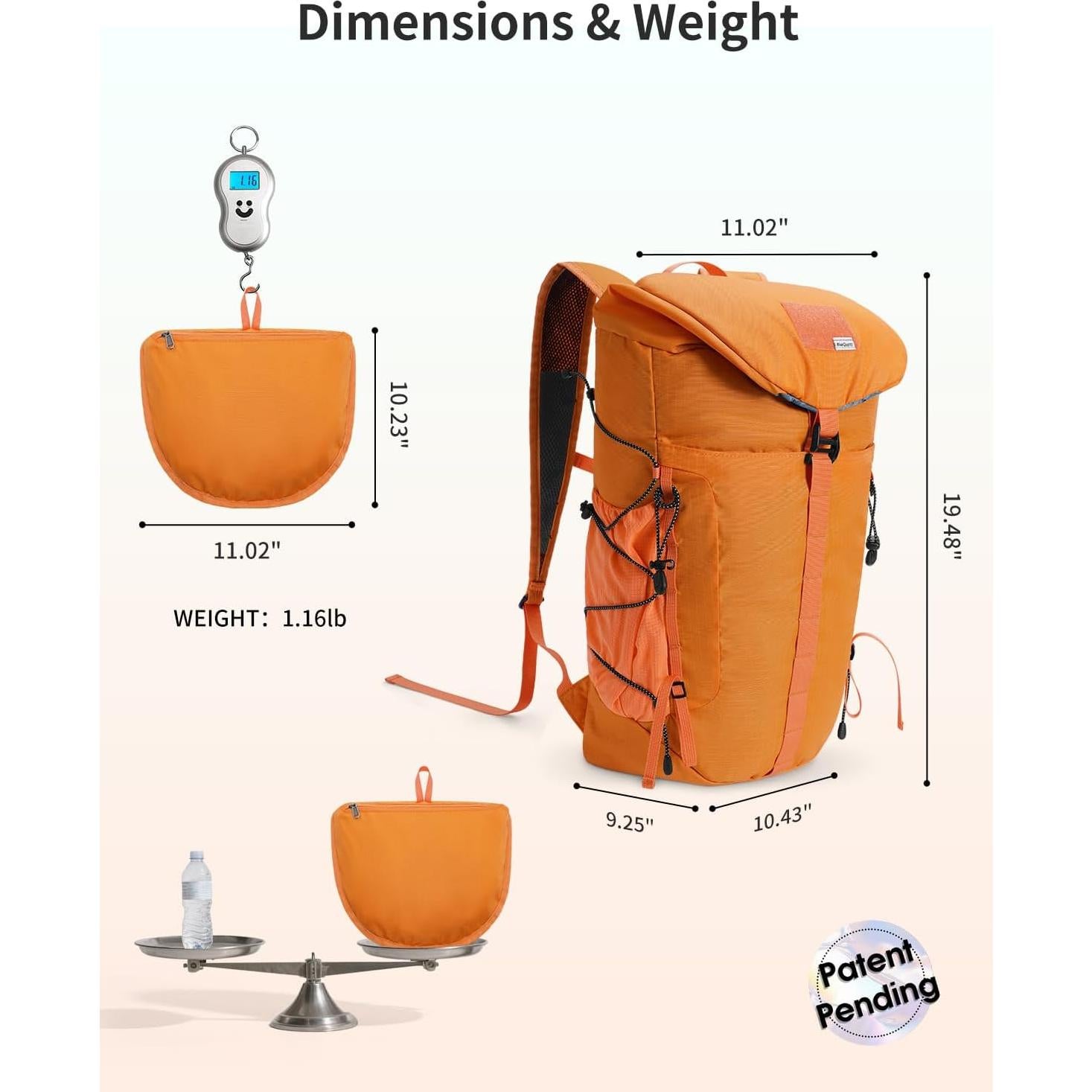 Mochila de Senderismo 30L BQ6093 Resistente al Agua Naranja