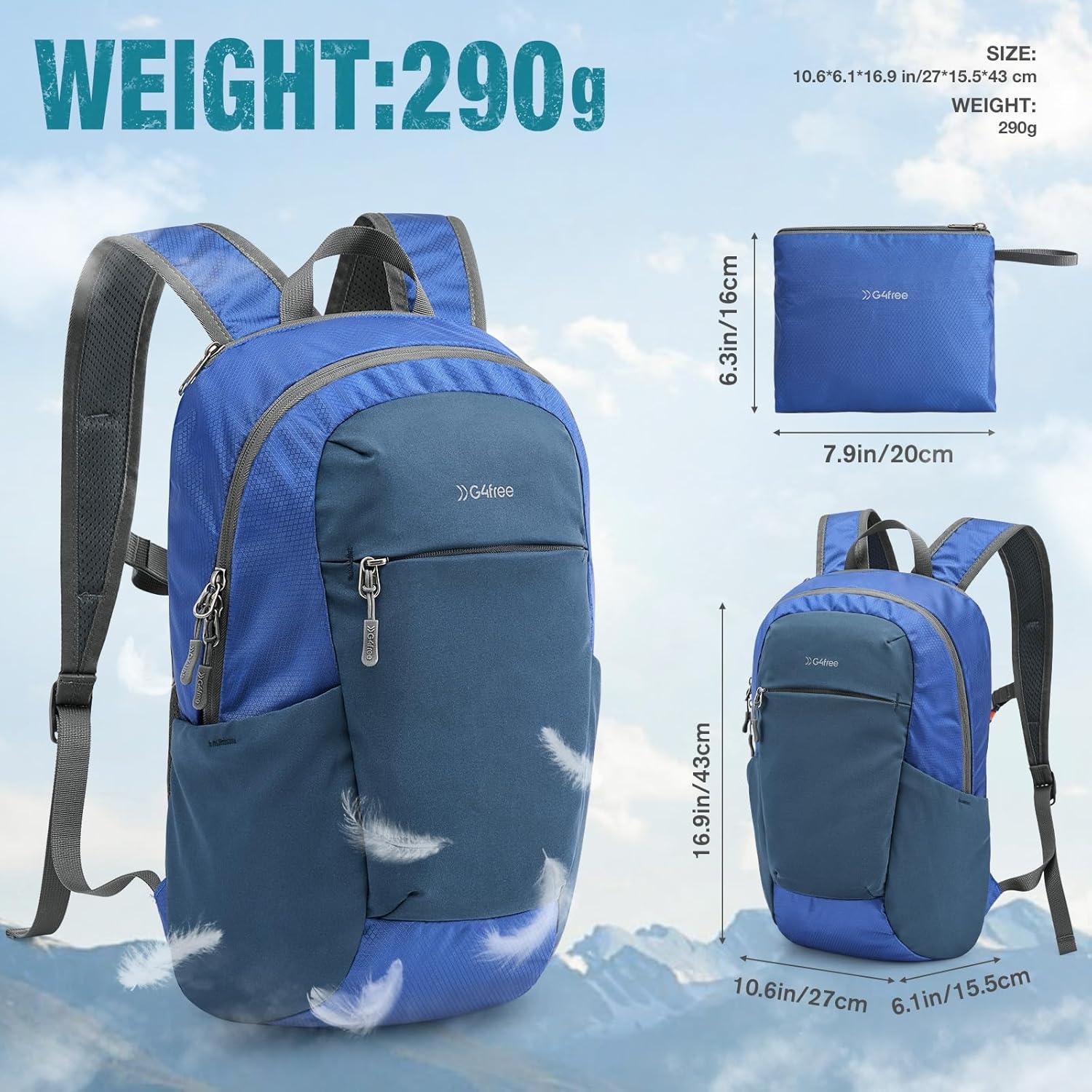 Mochila de Senderismo Plegable G4Free 20L Ligera Azul