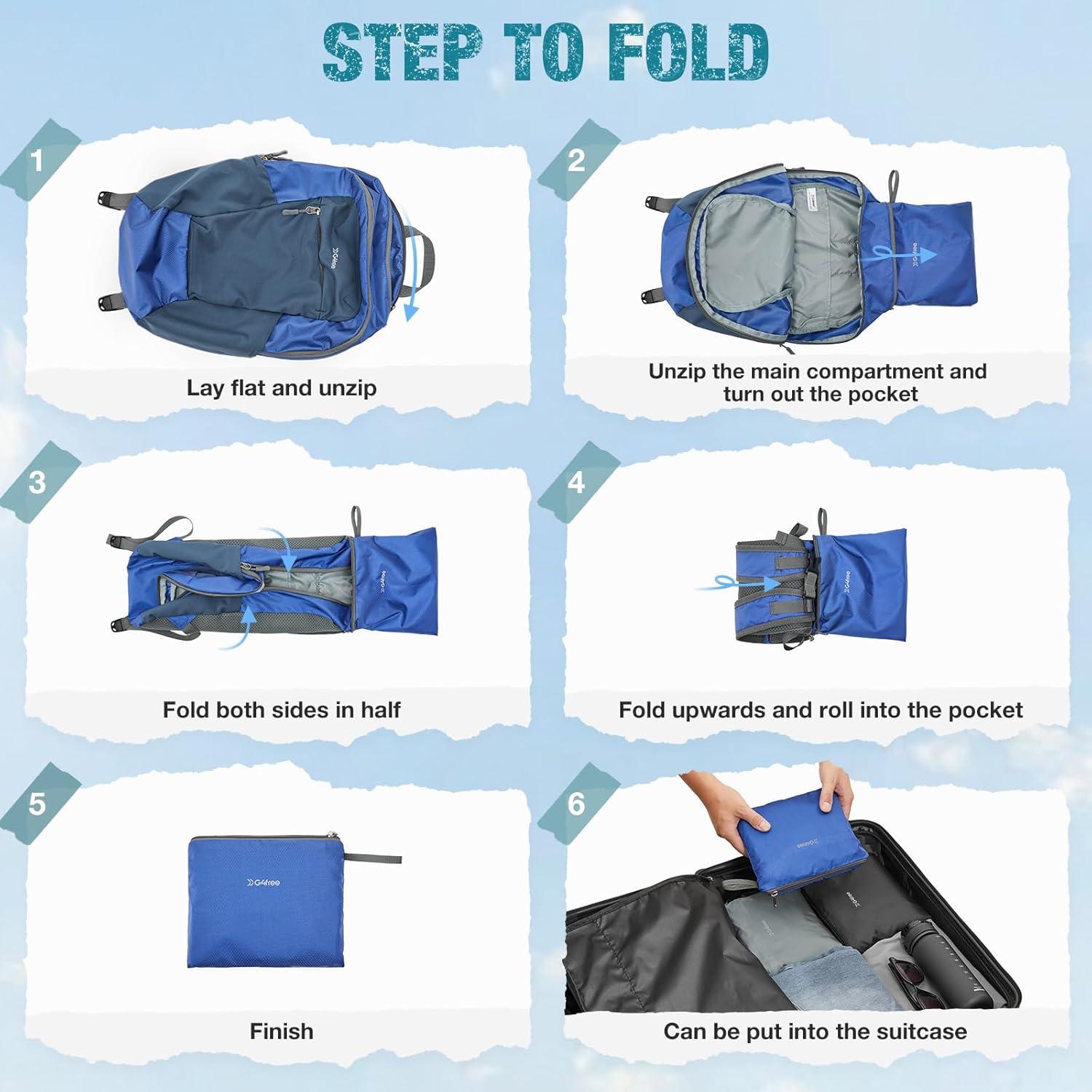 Mochila de Senderismo Plegable G4Free 20L Ligera Azul