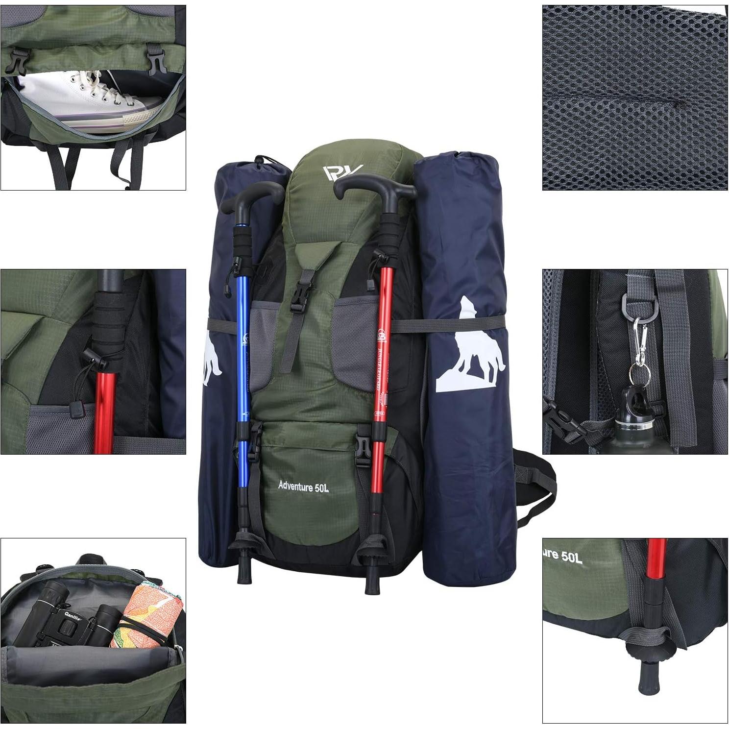 Mochila de Senderismo RuRu Monkey 50L Impermeable Verde Militar