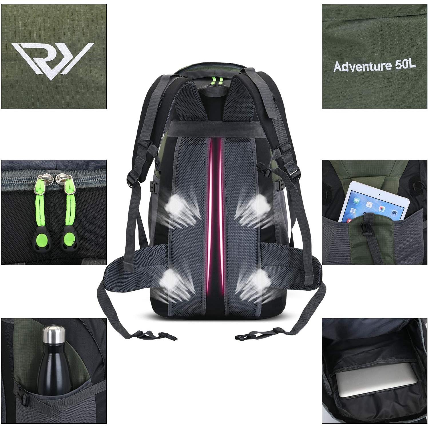 Mochila de Senderismo RuRu Monkey 50L Impermeable Verde Militar