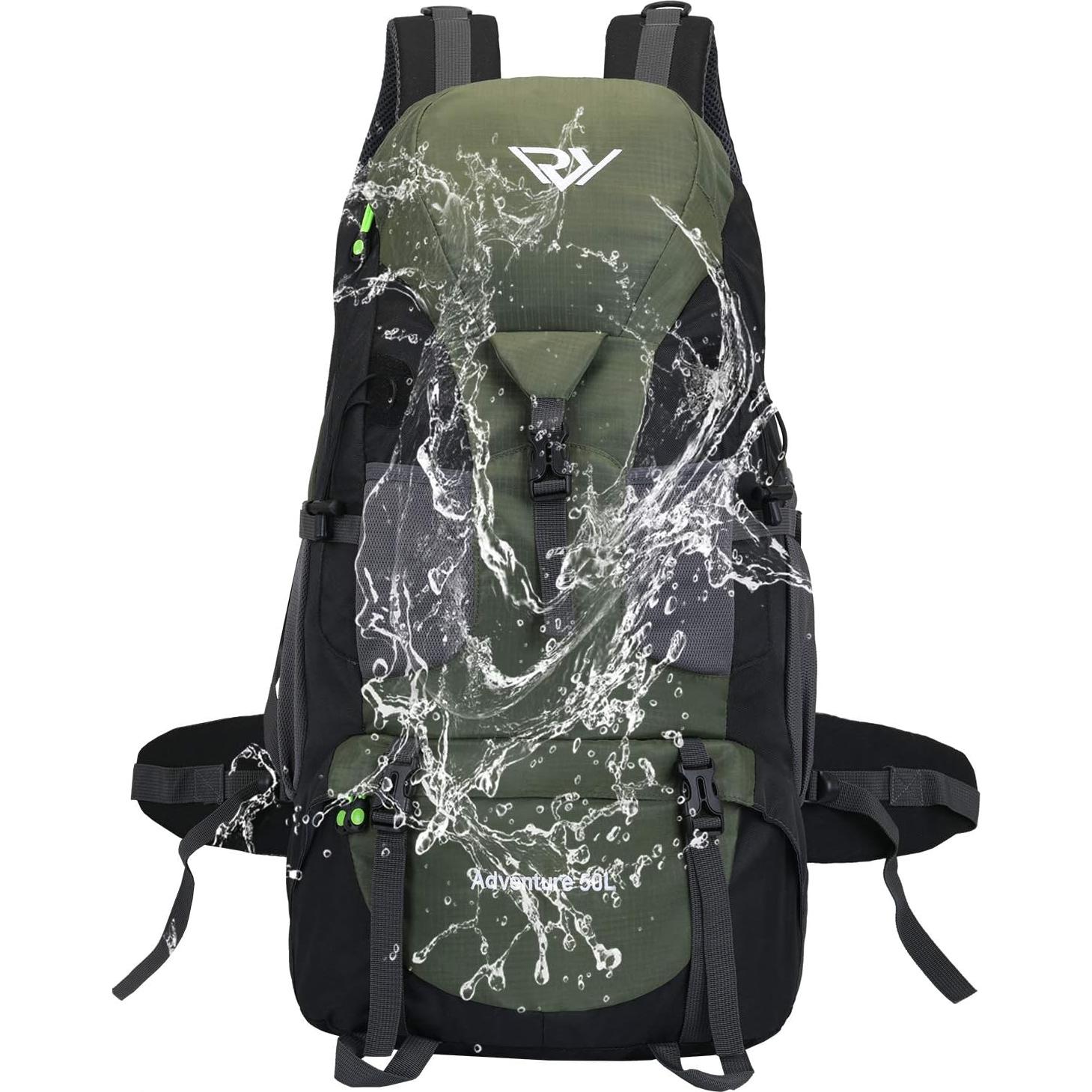 Mochila de Senderismo RuRu Monkey 50L Impermeable Verde Militar