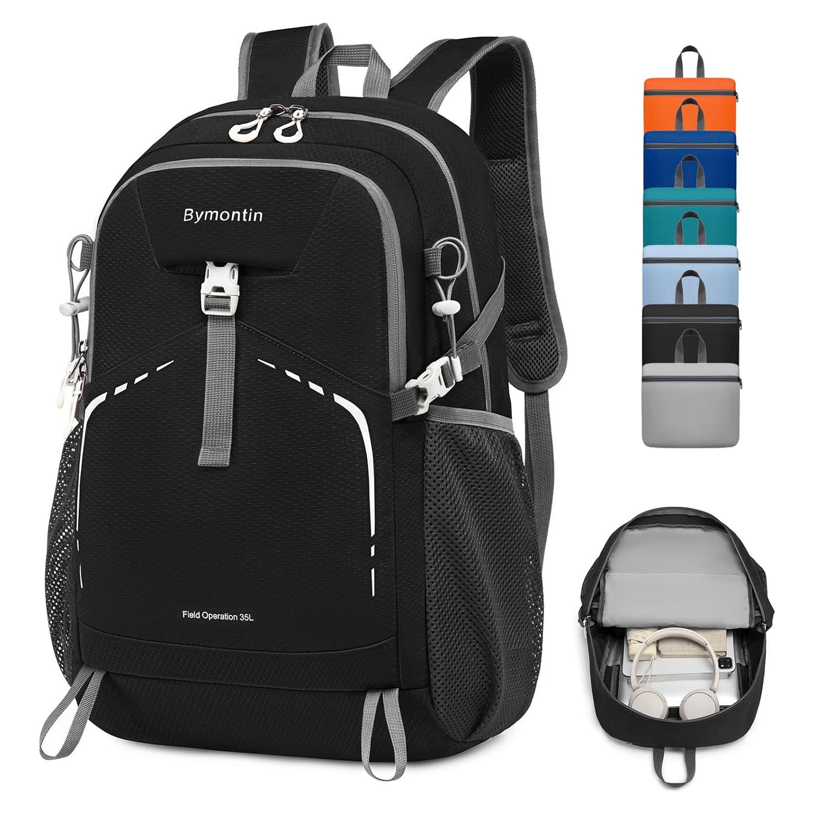 Mochila Plegable Ligera 35L - Resistente al Agua Negro