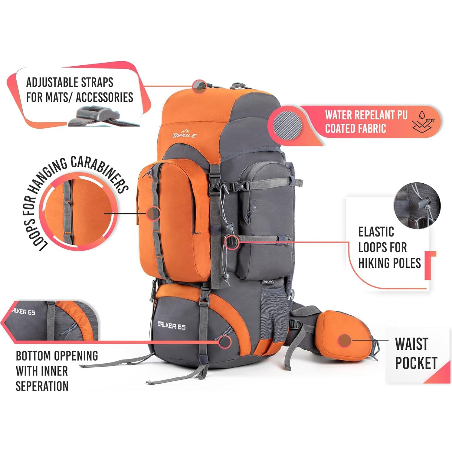 Mochila Tripole Gears 65L con Estructura Interna y Plegable 20L