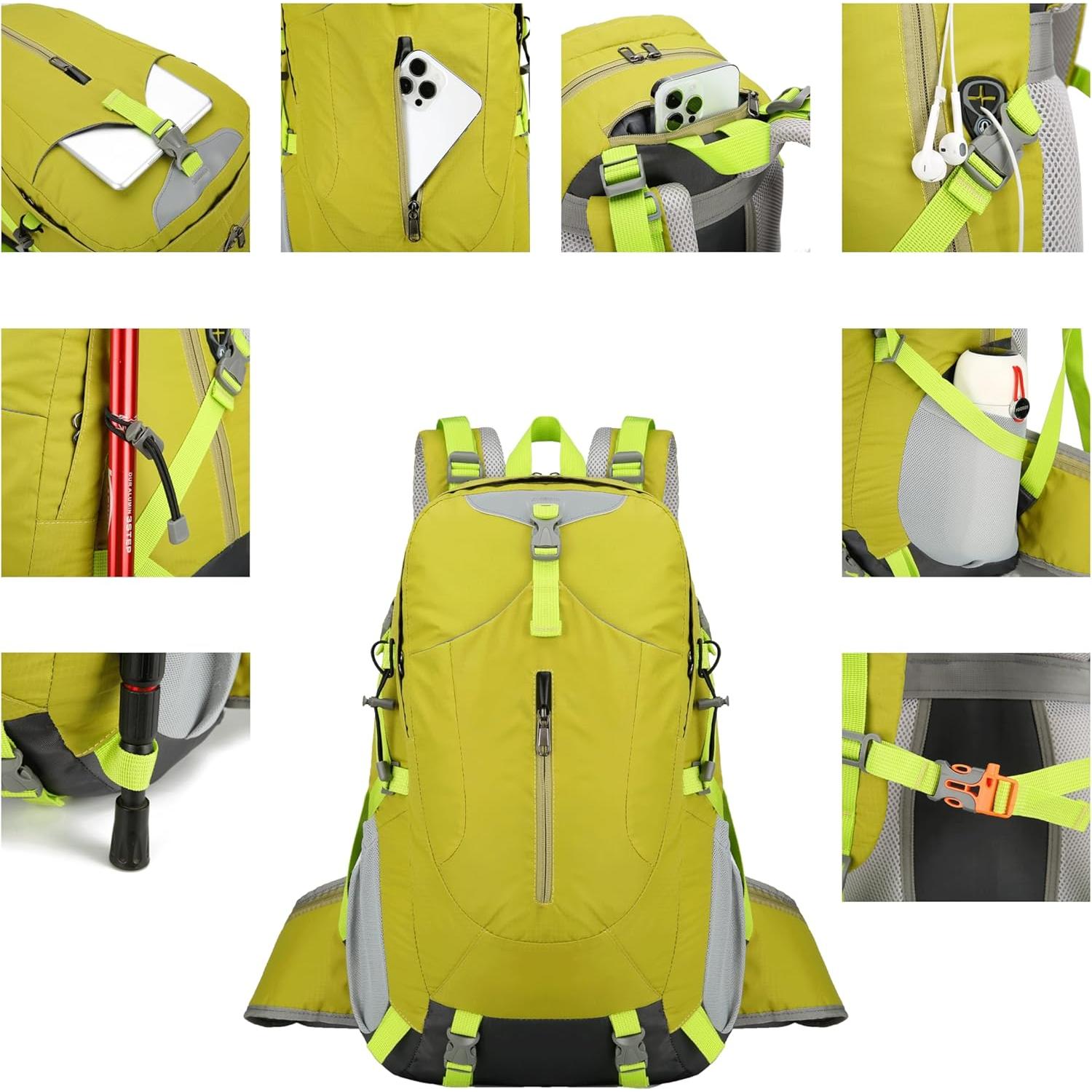 Mochila de Senderismo Impermeable 40L Unisex Verde - Ligera y Ergonómica