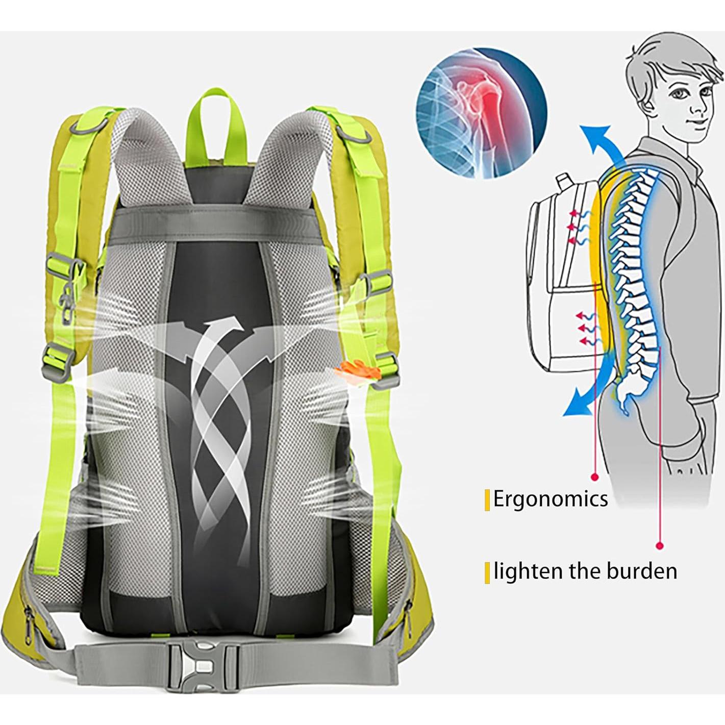 Mochila de Senderismo Impermeable 40L Unisex Verde - Ligera y Ergonómica