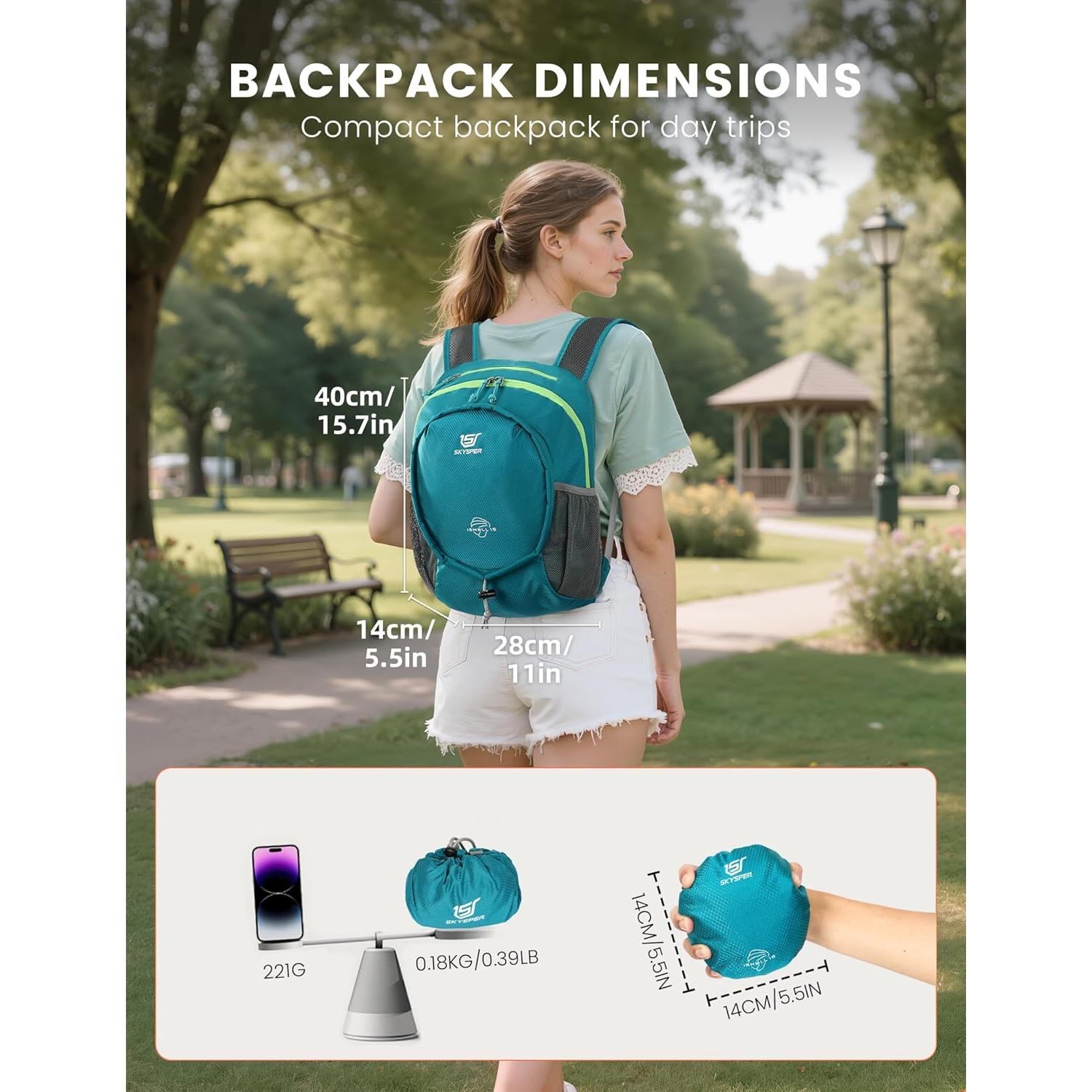 Mochila Plegable SKYSPER 15L Unisex Ligera Resistente al Agua