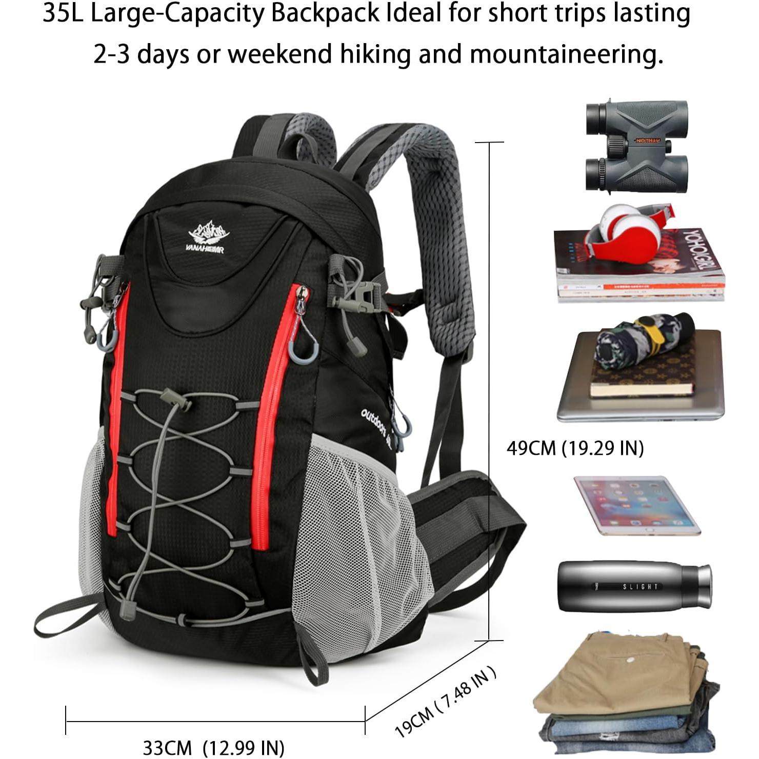 Mochila de Senderismo 35L Negra Ergonomía y Resistente al Agua