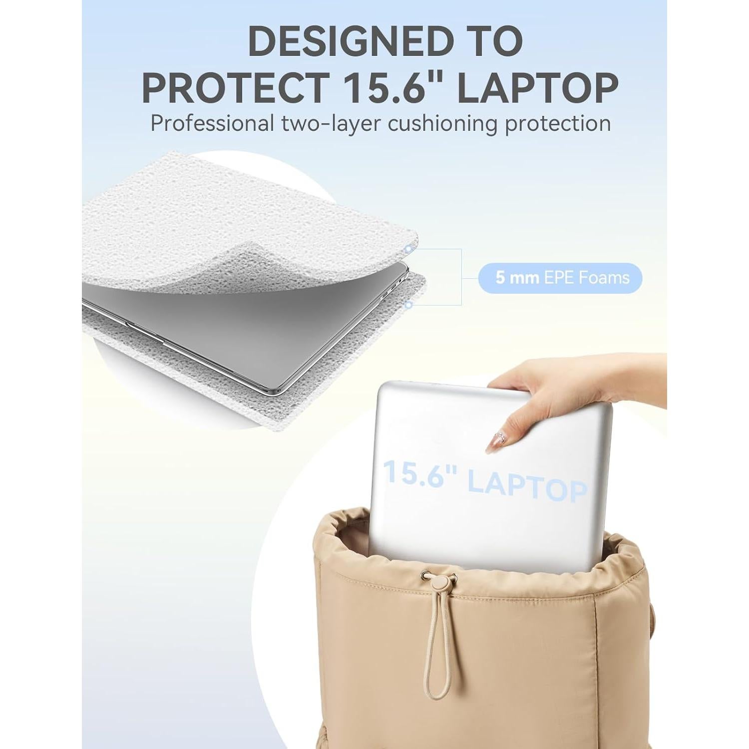 Mochila Puffer BOSTANTEN para Mujeres 15.6" Acolchada Caqui