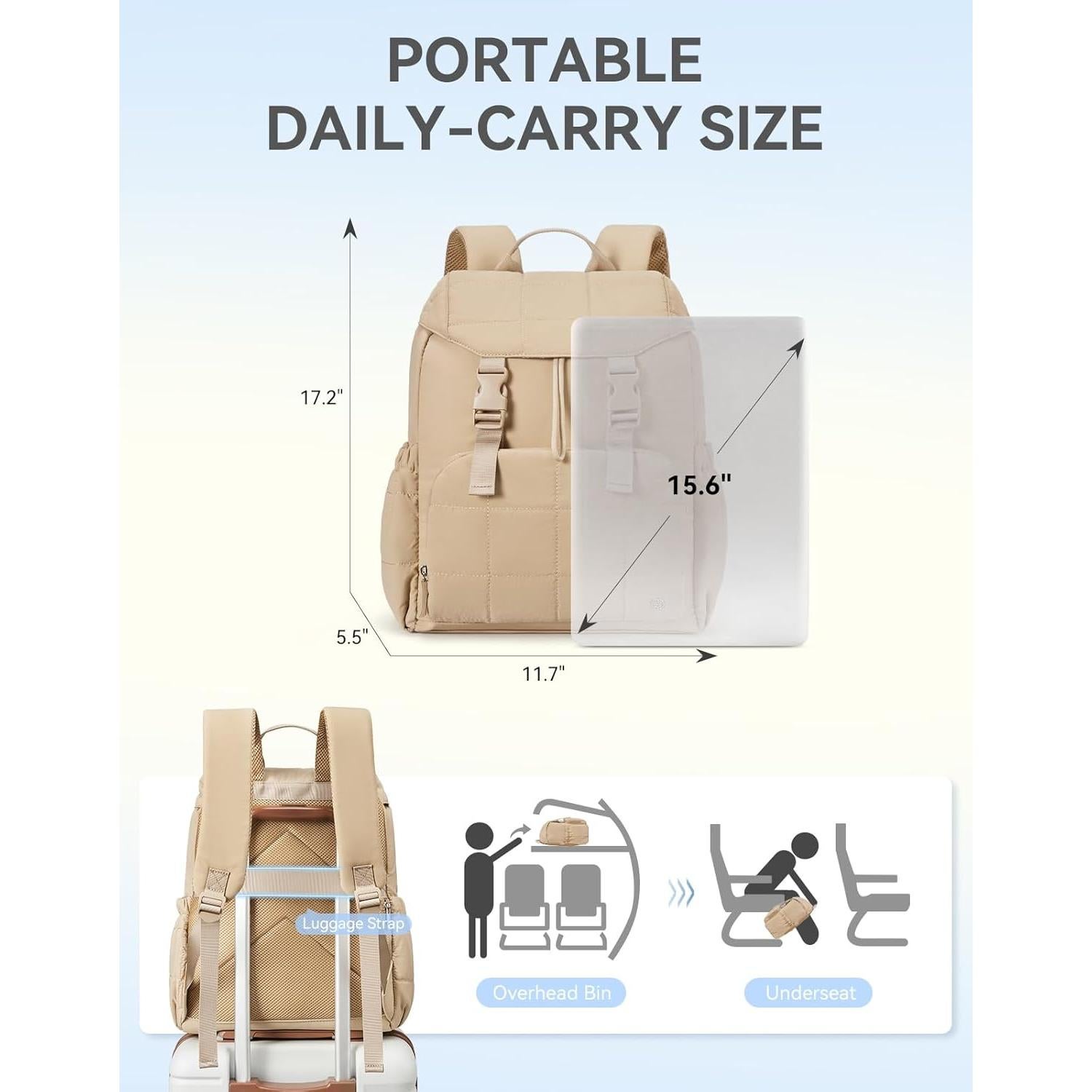 Mochila Puffer BOSTANTEN para Mujeres 15.6" Acolchada Caqui