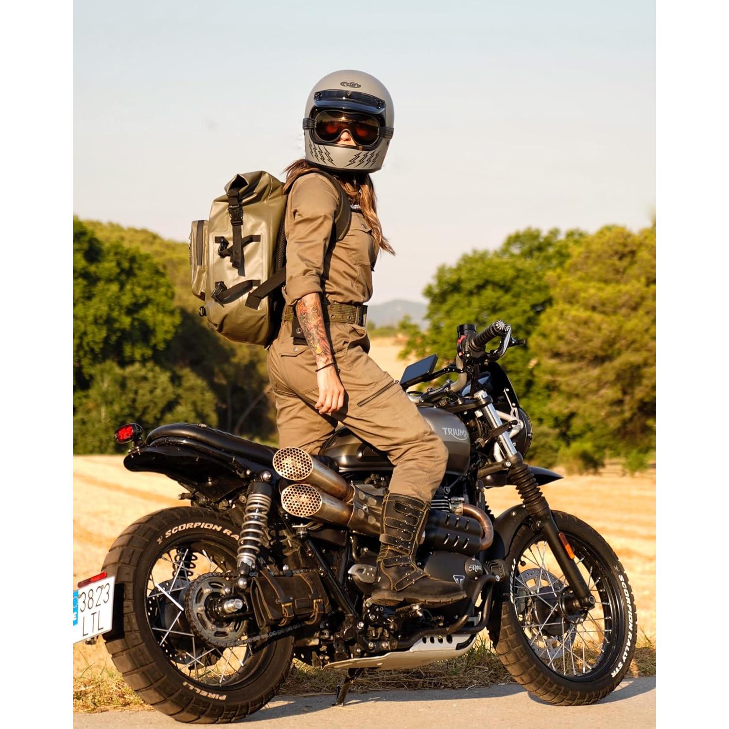 Mochila Impermeable RIDEIRON 35L Oliva para Motocicleta y Kayak