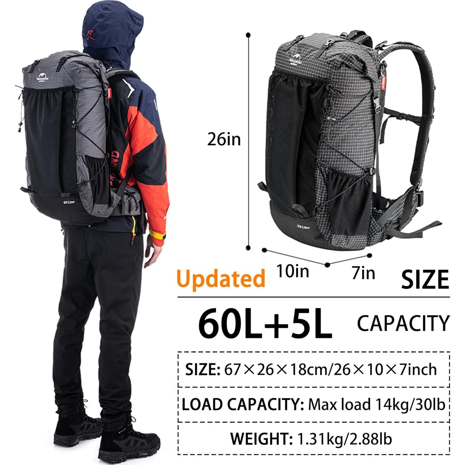 Mochila de Senderismo Naturehike Rock 60+5L Impermeable