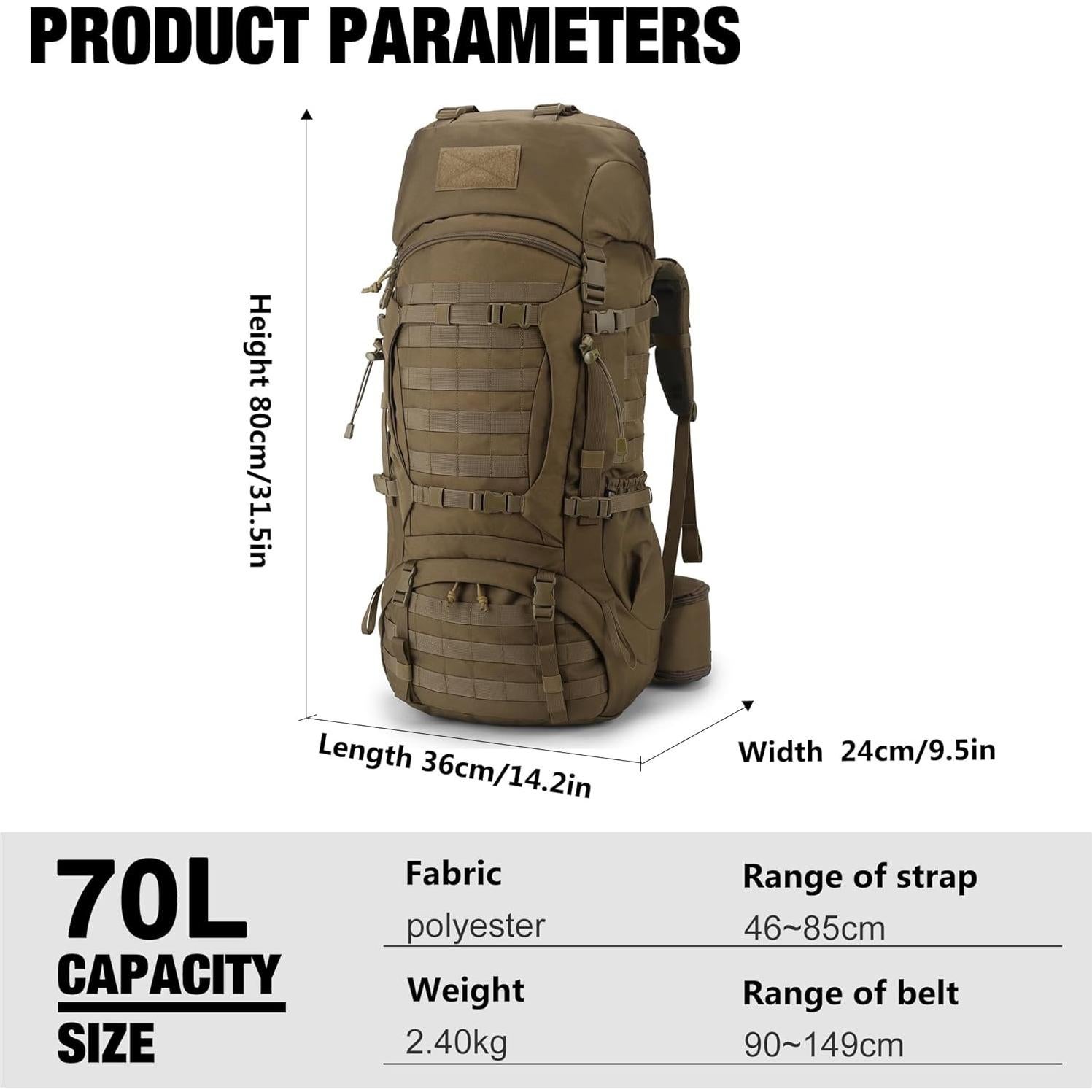 Mochila de Senderismo Mardingtop 70L con Funda para Lluvia