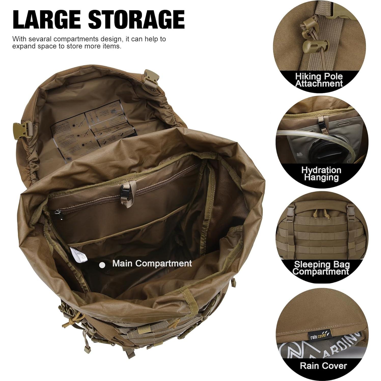 Mochila de Senderismo Mardingtop 70L con Funda para Lluvia