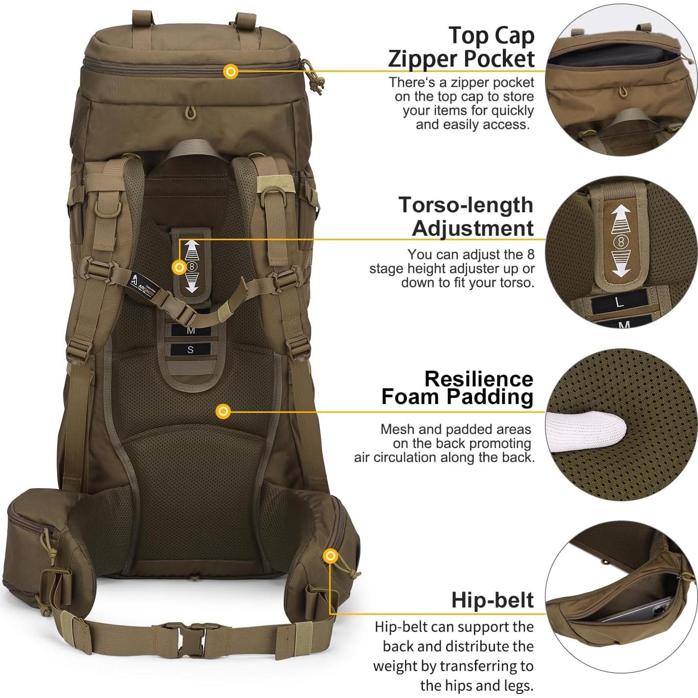 Mochila de Senderismo Mardingtop 70L con Funda para Lluvia