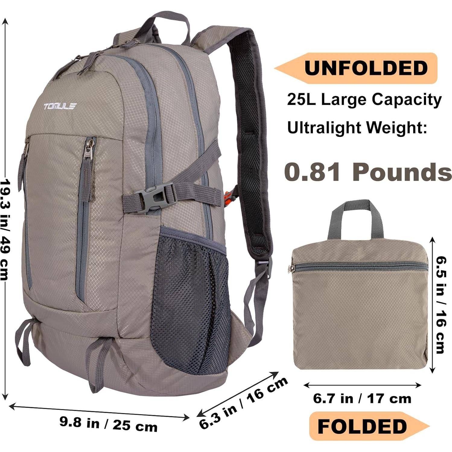 Mochila de Senderismo TOMULE 25L Impermeable Unisex Gris