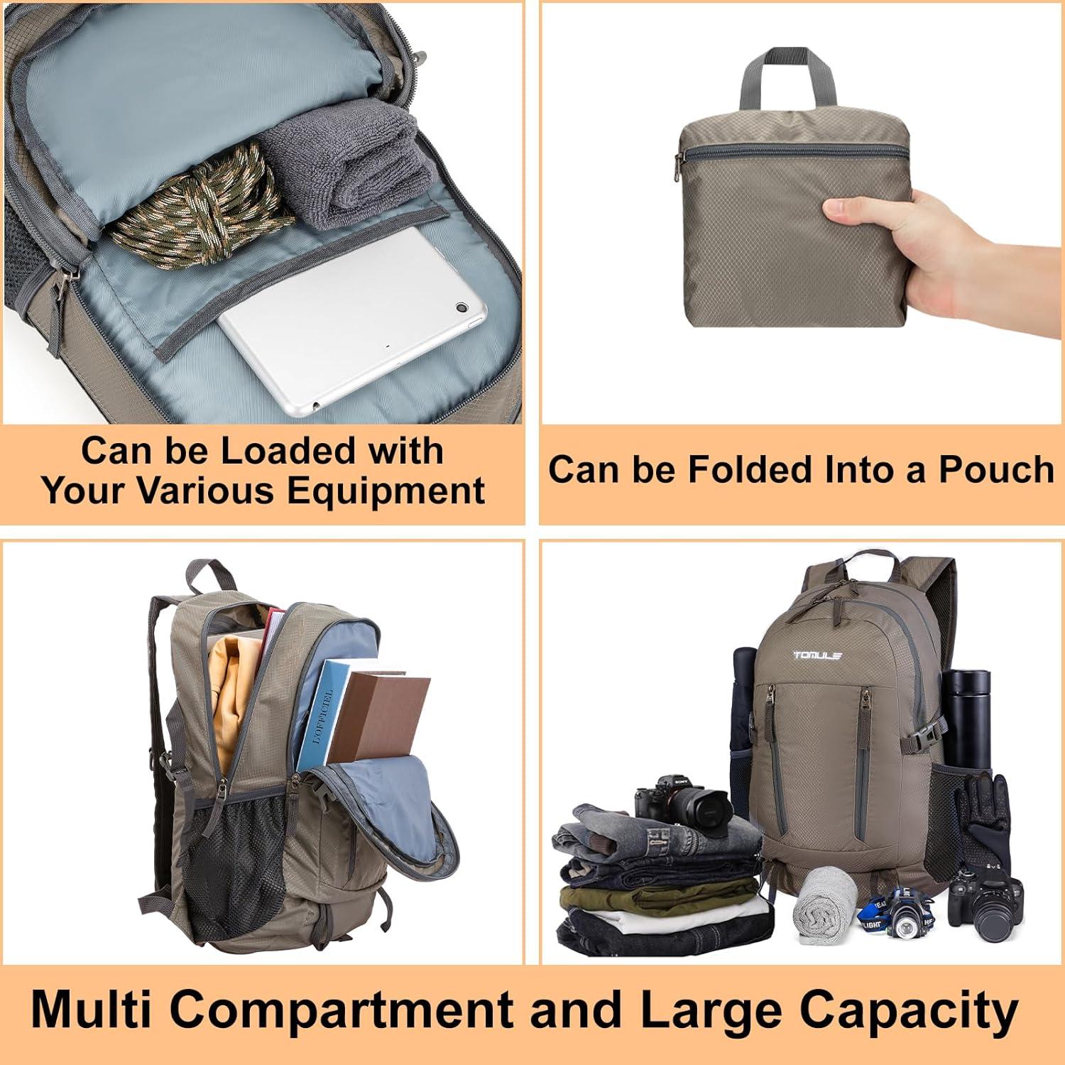 Mochila de Senderismo TOMULE 25L Impermeable Unisex Gris