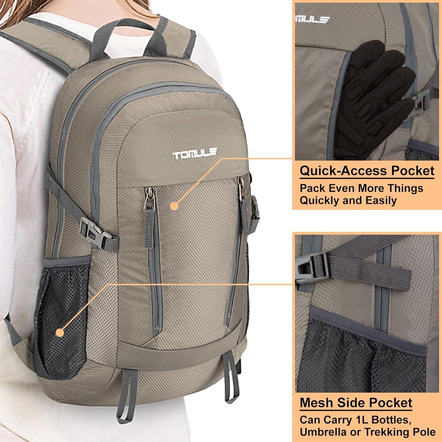 Mochila de Senderismo TOMULE 25L Impermeable Unisex Gris