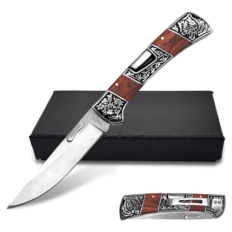 Cuchillo de bolsillo plegable FU-GLBY 22cm acero inoxidable madera roja