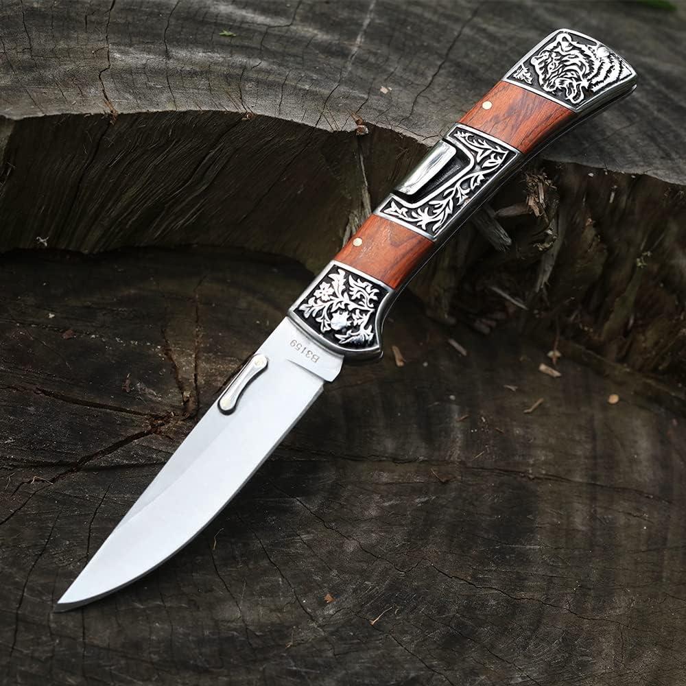 Cuchillo de bolsillo plegable FU-GLBY 22cm acero inoxidable madera roja