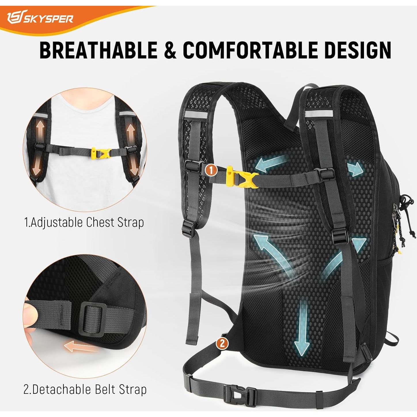 Mochila de Senderismo SKYSPER 15L Unisex Negra Ligera