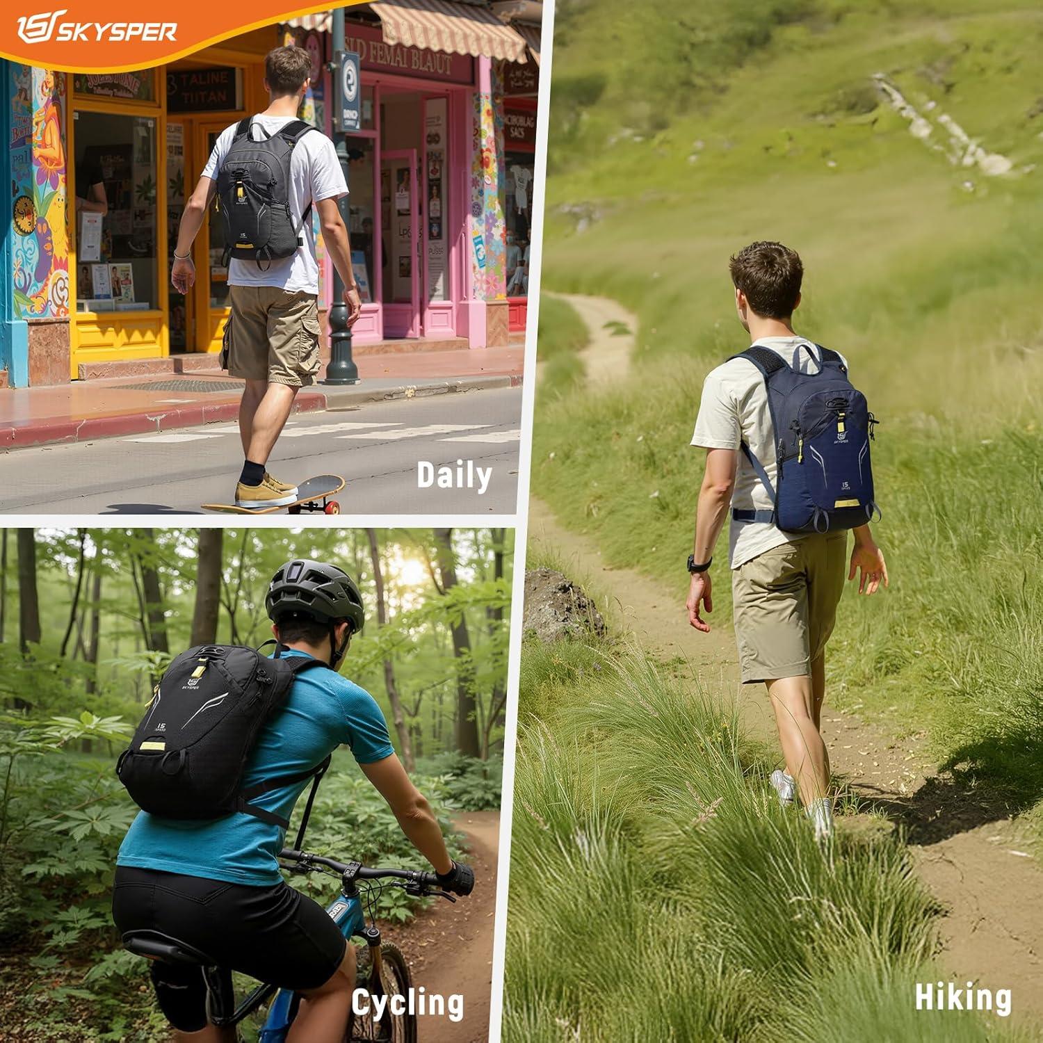 Mochila de Senderismo SKYSPER 15L Unisex Negra Ligera