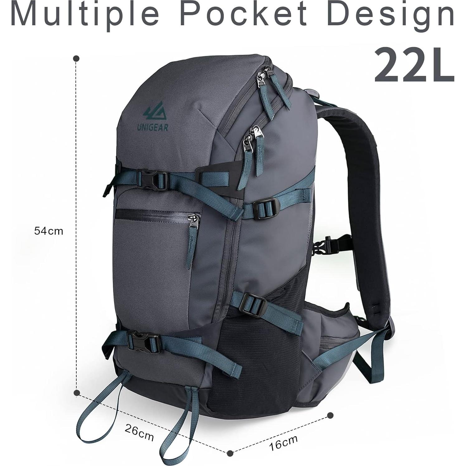 Mochila de Esquí Unigear 22L Impermeable Gris para Camping