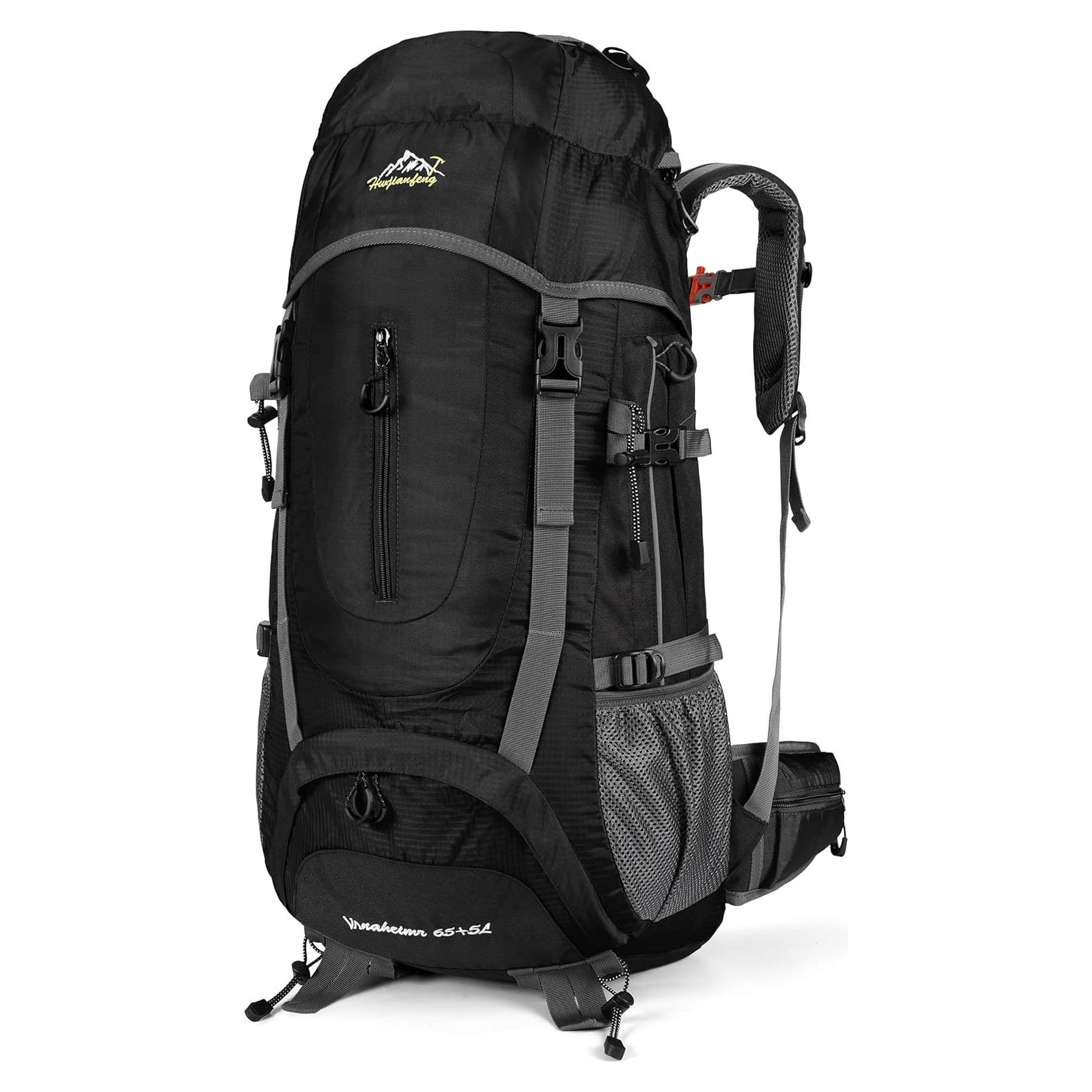 Mochila de Senderismo Esup 70L con Funda de Lluvia Negra