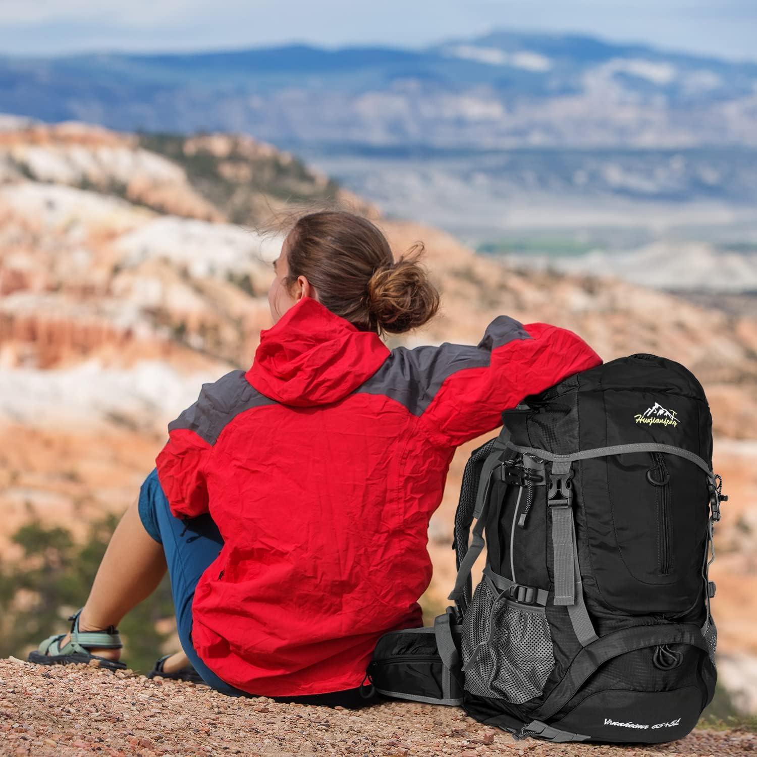 Mochila de Senderismo Esup 70L con Funda de Lluvia Negra