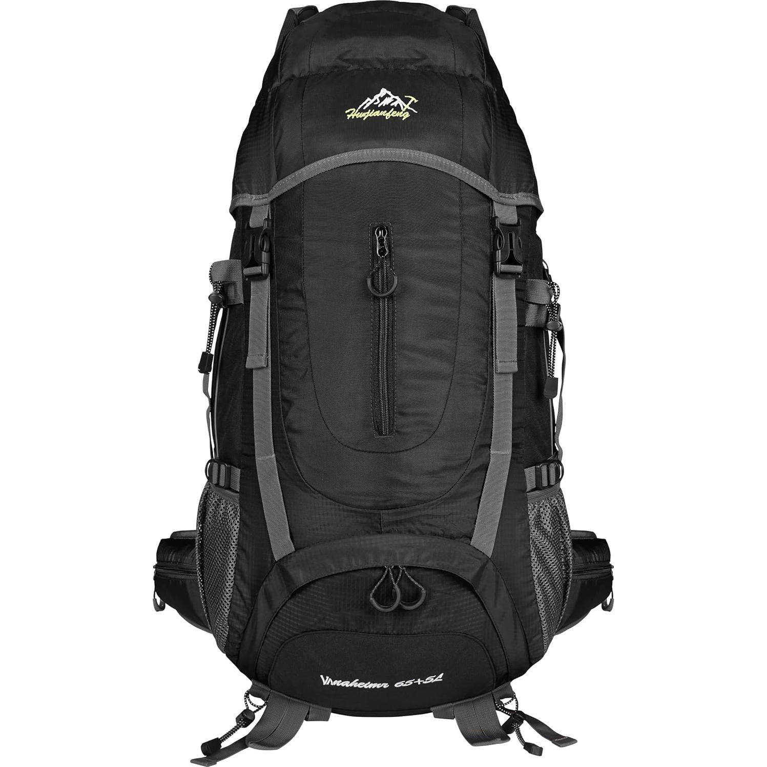 Mochila de Senderismo Esup 70L con Funda de Lluvia Negra