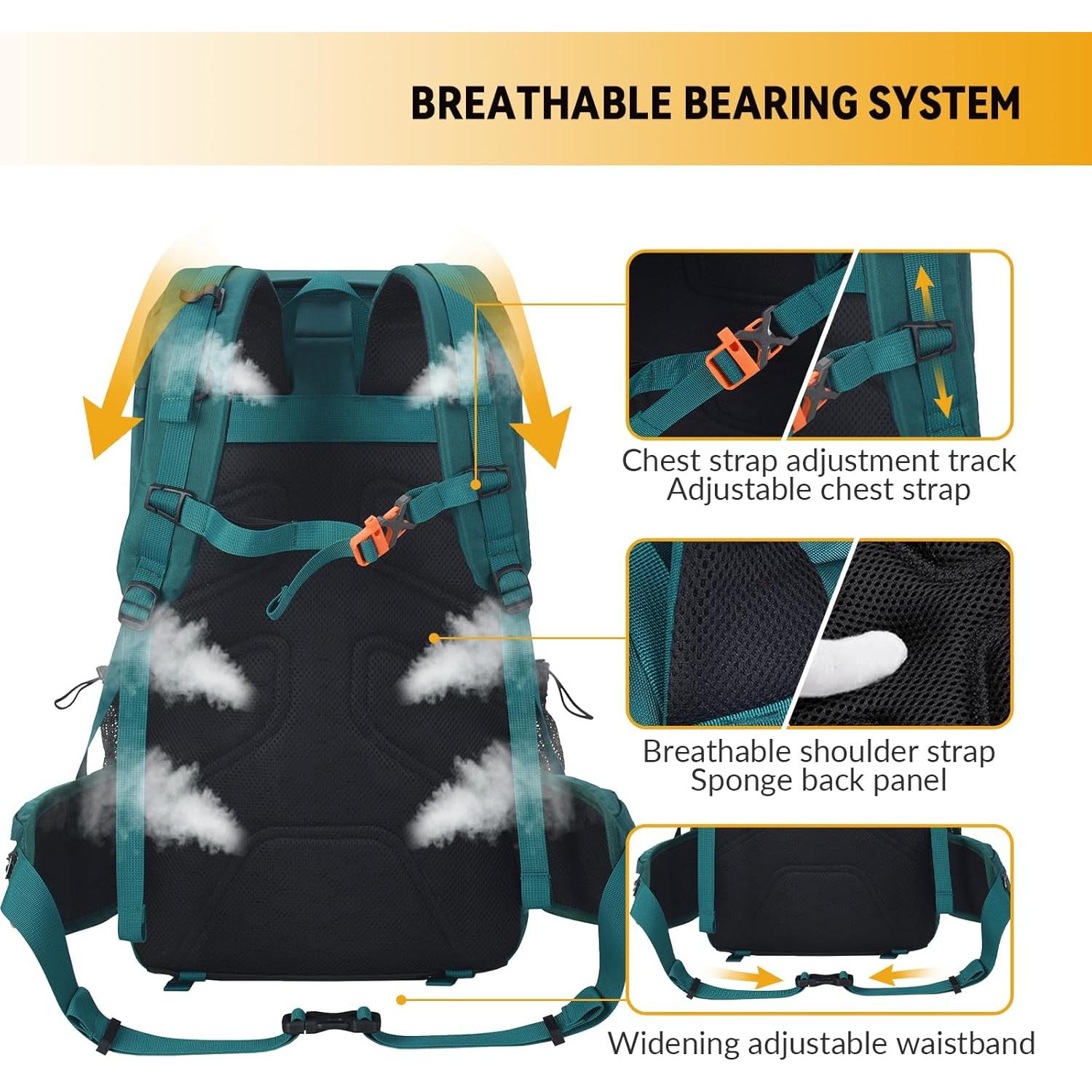 Mochila de Senderismo Bseash 40L Impermeable con Cubierta