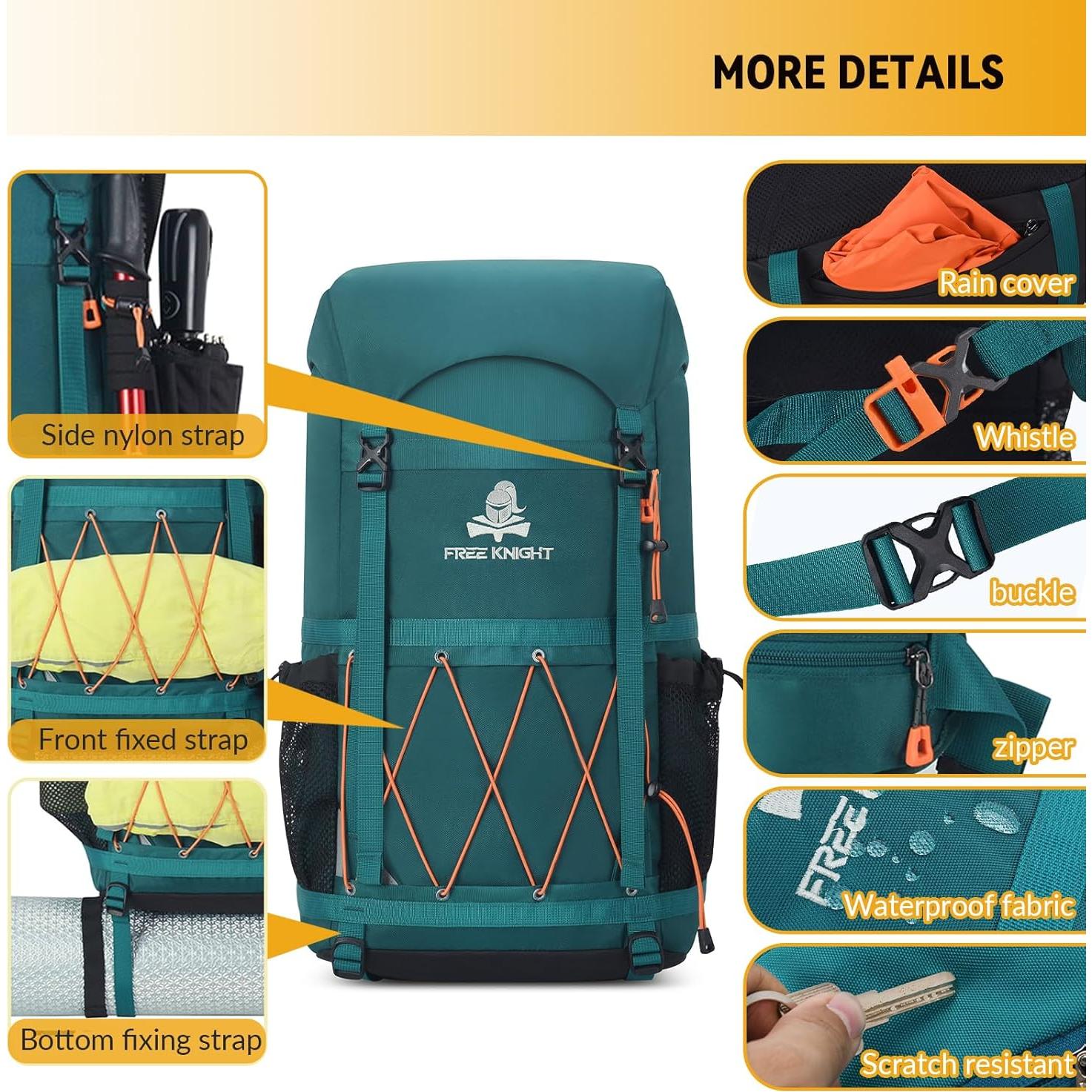 Mochila de Senderismo Bseash 40L Impermeable con Cubierta