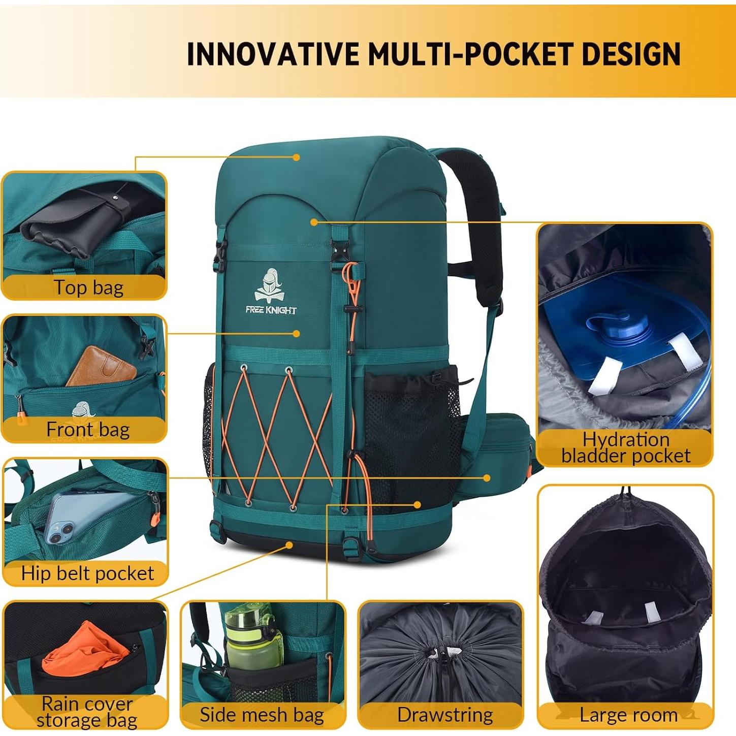 Mochila de Senderismo Bseash 40L Impermeable con Cubierta