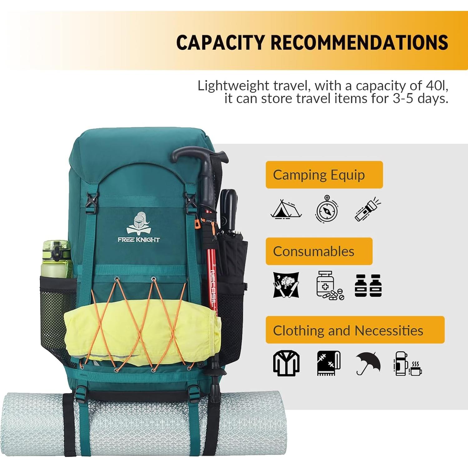 Mochila de Senderismo Bseash 40L Impermeable con Cubierta