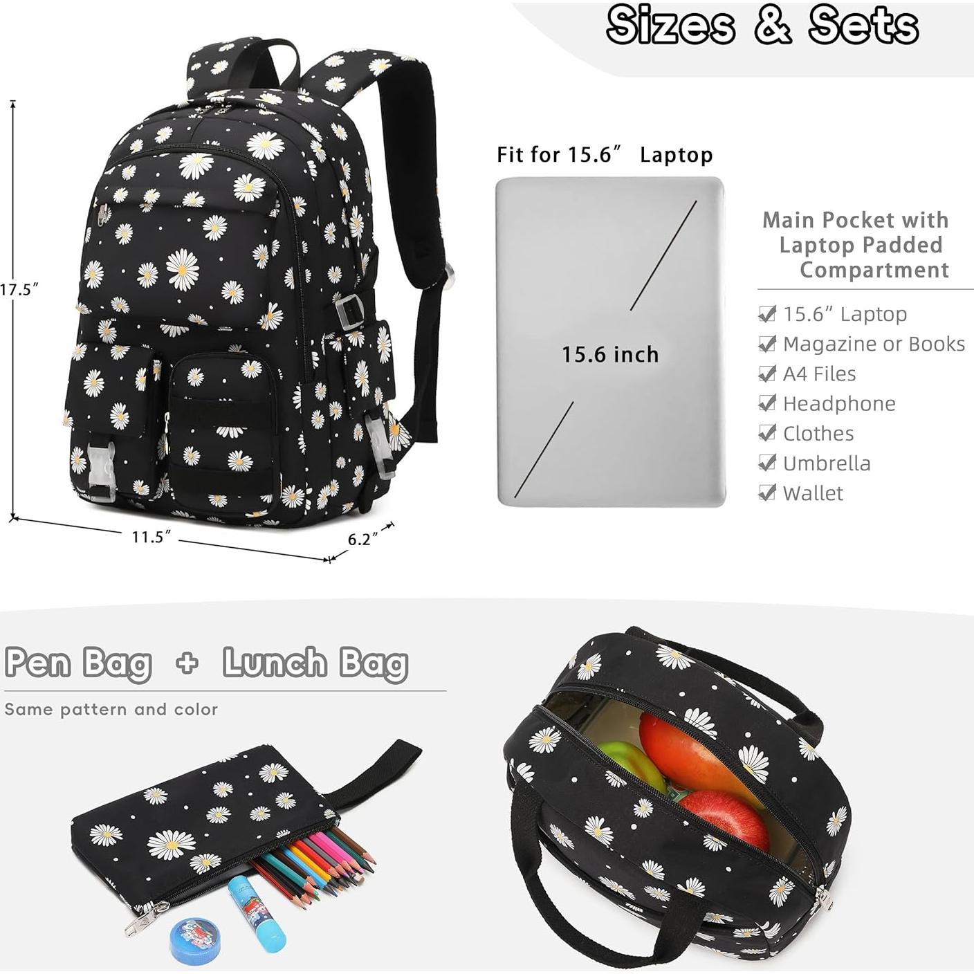 Mochila Escolar para Niñas Classic Diamond con Caja de Almuerzo