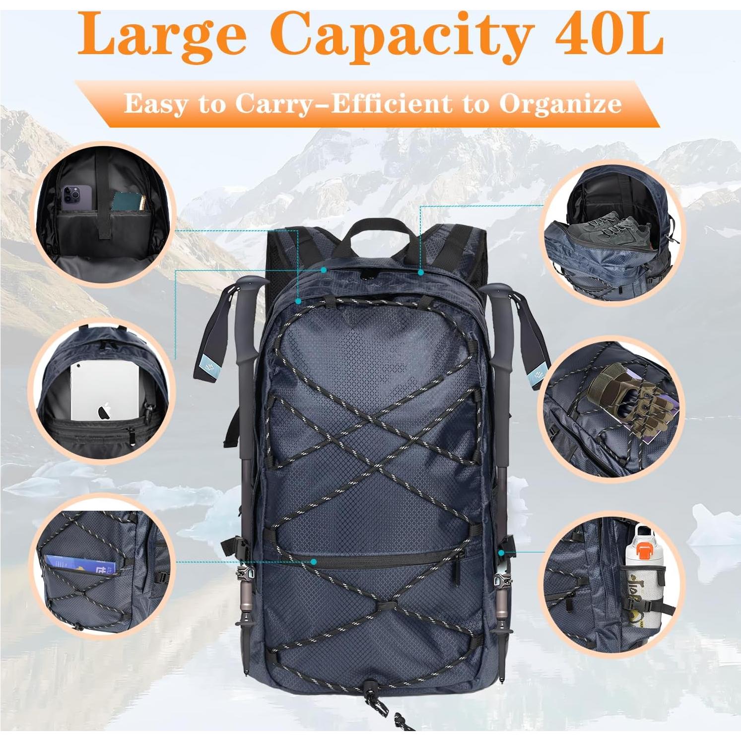 Mochila de viaje 40L SINMON para laptop y senderismo azul