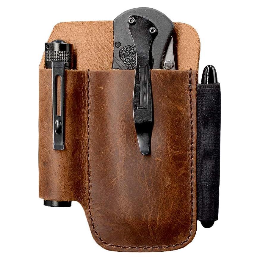 Funda de Cuero Diodrio para Cuchillo EDC Castaño 11.43 cm