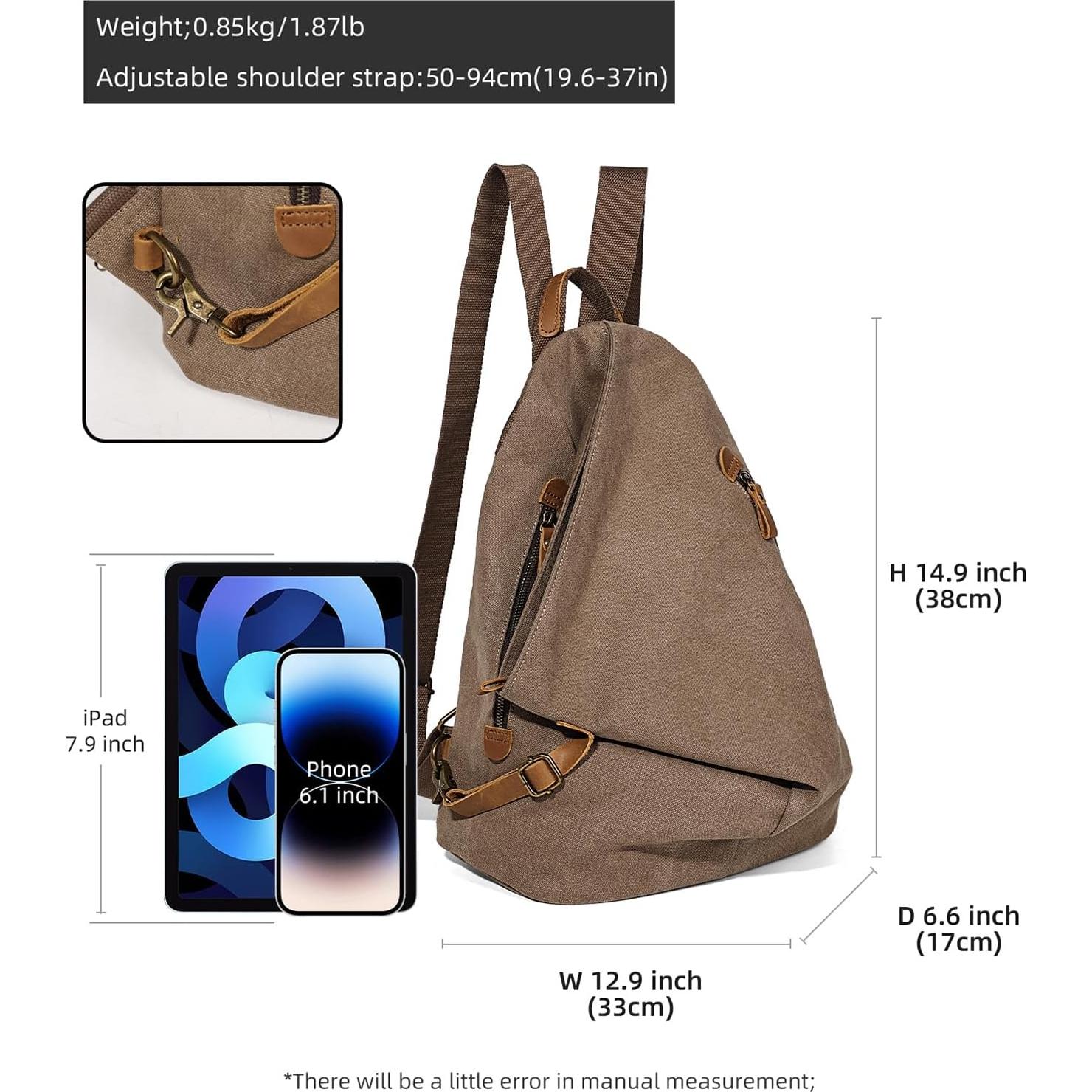 Mochila Vintage KL928 de Lona Marrón - Casual Grande 38x17x33cm